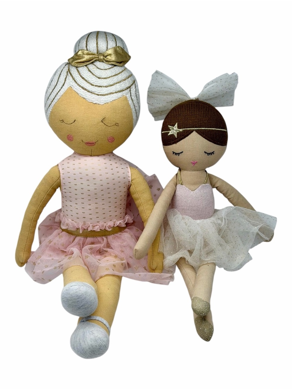 Pillowfort Set of 2 Ballerina Plush Dolls Pink Gold White Tutus Girls Balletcore